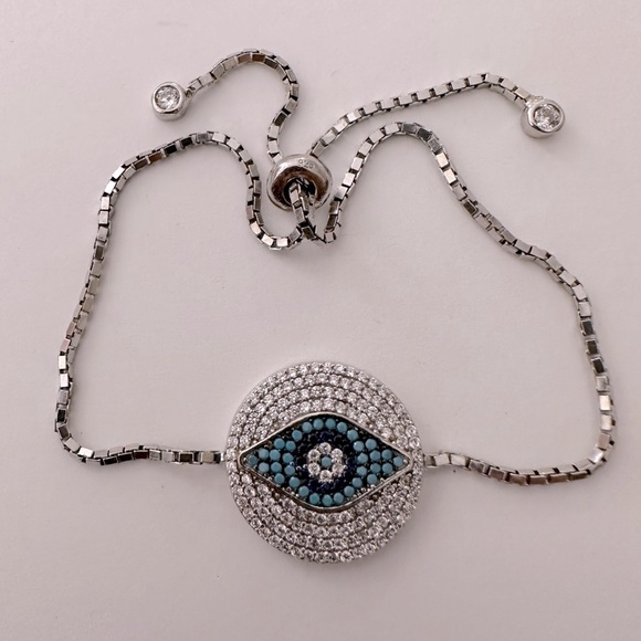 Jewelry - 🧿925 Silver evileye bracelet bolo turquoise and cubic zirconia stones
